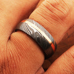 Captivated Brass Barrel Damascus Steel Ring with Embedded Brass Line.Pro-Regalo7017