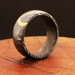 Enthralling Damascus steel Ring with Curved Brass Line Packed in Special Box. Pro-Regalo7019