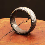 Enthralling Damascus steel Ring with Curved Brass Line Packed in Special Box. Pro-Regalo7019