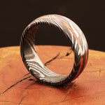 Enthralling Damascus Steel Ring with Embedded Brass Lines Packed in Special Box. Pro-Regalo7020