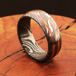 Enthralling Damascus Steel Ring with Embedded Brass Lines Packed in Special Box. Pro-Regalo7020