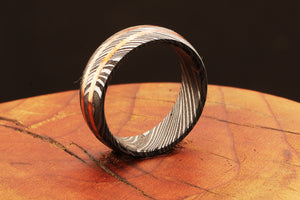 Enthralling Damascus Steel Ring with Embedded Brass Lines Packed in Special Box. Pro7020