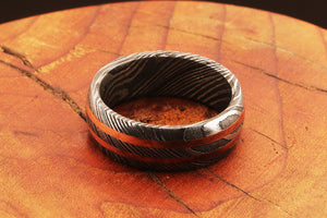 Enthralling Damascus Steel Ring with Embedded Brass Lines Packed in Special Box. Pro-Regalo7020