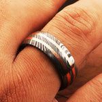 Enthralling Damascus Steel Ring with Embedded Brass Lines Packed in Special Box. Pro-Regalo7020