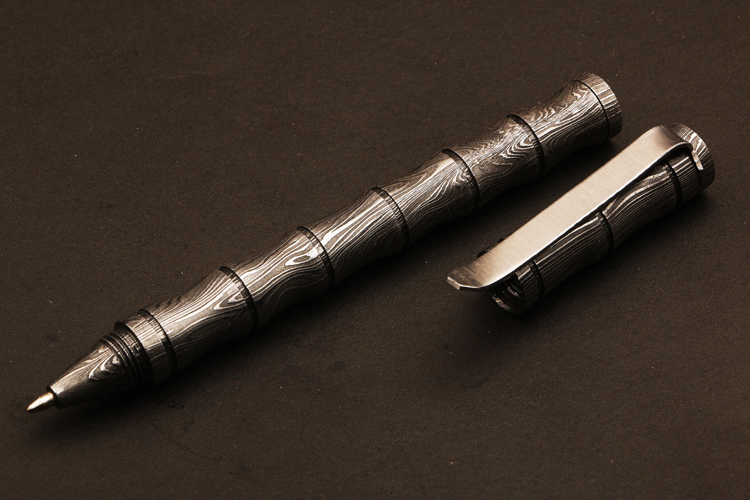 Handmade Damascus steel Pen Custom with Screw Cap and Pocket Clipper. Pro-Regalo7006