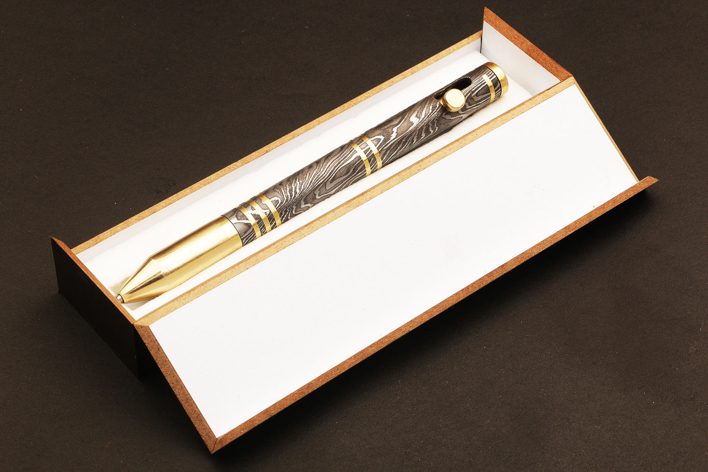 Hand Forged Damascus steel Ballpoint Pen with Rotating Button. Pro7007