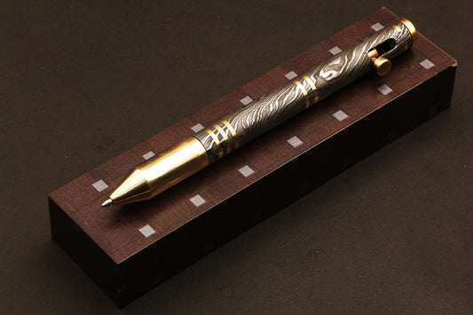 Hand Forged Damascus steel Ballpoint Pen with Rotating Button. Pro7007