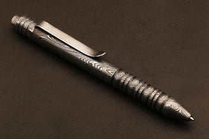 Hand forged Damascus steel Twisted Pattern ballpoint pen with Splines Button. Pro-Regalo7008