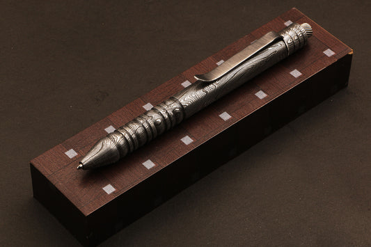 Hand forged Damascus steel ballpoint Pen with Splines Button. Pro7008