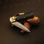 Handmade Damascus steel Push Button Folding Knife with Ash Wood Gift Box. Pro-Vigoroso1701