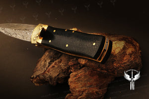 Handmade Damascus steel Push Button Folding Knife with Ash Wood Gift Box. Pro-Vigoroso1701