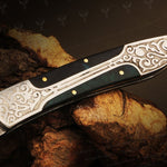 Handmade Damascus steel Micarta Handle Folding Knife. Packed in Ash wood Box. Pro-Vigoroso1703