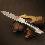 Handmade Damascus steel Micarta Handle Folding Knife. Packed in Ash wood Box. Pro-Vigoroso1703