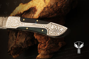 Handmade Damascus steel Micarta Handle Folding Knife. Packed in Ash wood Box. Pro-Vigoroso1703