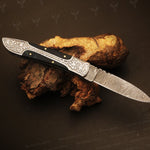 Handmade Damascus steel Micarta Handle Folding Knife. Packed in Ash wood Box. Pro-Vigoroso1703