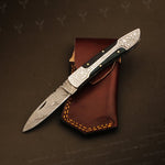 Handmade Damascus steel Micarta Handle Folding Knife. Packed in Ash wood Box. Pro-Vigoroso1703