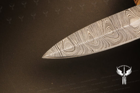 Damascus steel Push Button Stag Handle Folding Knife in Wooden Box. Pro1705