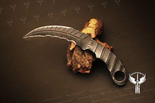 Handmade Rail Steel Karambit Knife with Finger Ring Packed in Wooden Box. Pro1706