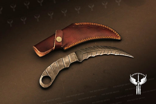 Handmade Rail Steel Karambit Knife with Finger Ring Packed in Wooden Box. Pro1706