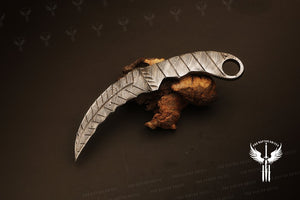 Handmade Damascus Steel Full Tang Handle Karambit Knife Packed in Ash Wood Gift Box.  Pro-Netto1707