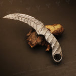 Handmade Damascus Steel Full Tang Handle Karambit Knife Packed in Ash Wood Gift Box.  Pro-Netto1707