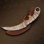 Handmade Damascus Steel Full Tang Handle Karambit Knife Packed in Ash Wood Gift Box.  Pro-Netto1707