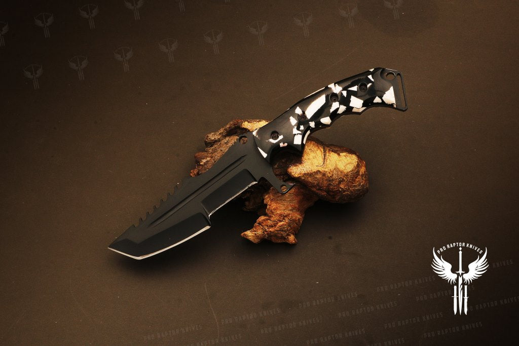 Handmade Black Powder Coated Hunting Tanto Knife with Two Color Resin Handle. Pro-Netto1708