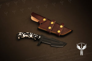 Handmade Black Powder Coated Hunting Tanto Knife with Two Color Resin Handle. Pro-Netto1708