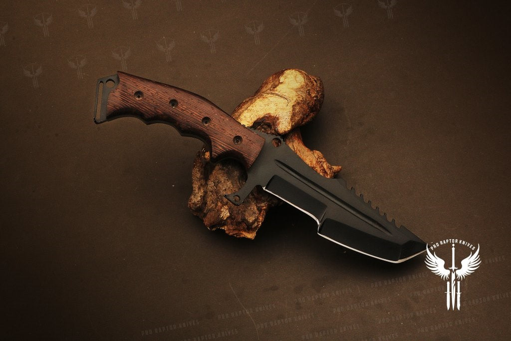 Handmade Black Powder Coated Hunting Tracker or Tanto Knife with Dollar Sheet Handle. Pro-Netto1709