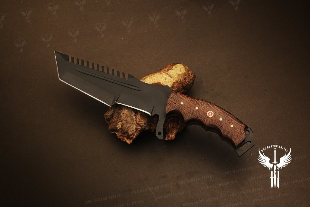 Handmade Black Powder Coated Hunting Tanto Knife with Brown Dollar Sheet Handle. Pro-Netto1710