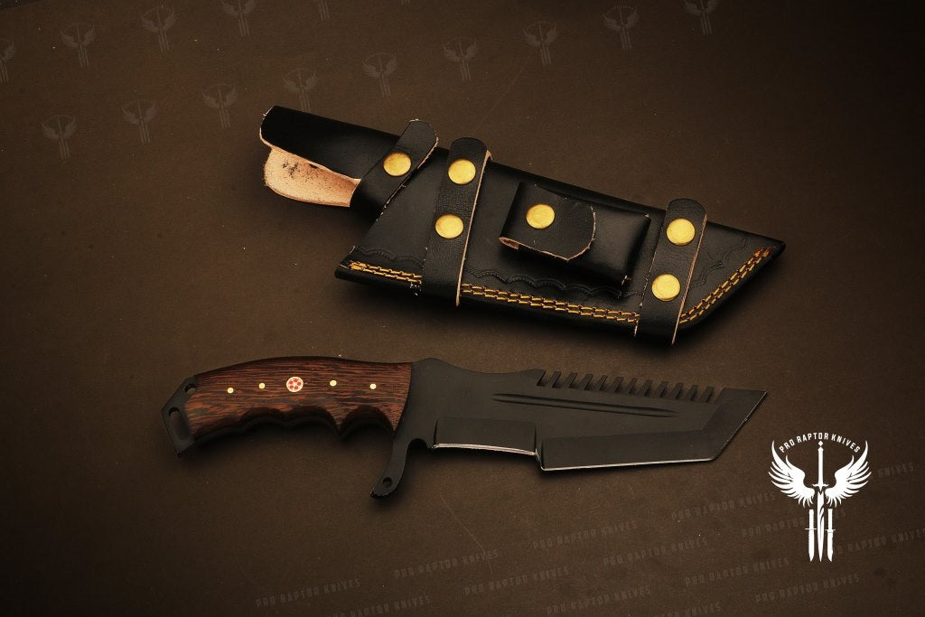 Handmade Black Powder Coated Hunting Tanto Knife with Brown Dollar Sheet Handle. Pro-Netto1710