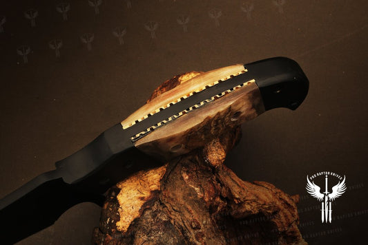 Handmade Black Powder Coated Hunting Rambo Bowie Knife with Shaded Bone Handle. Pro1711