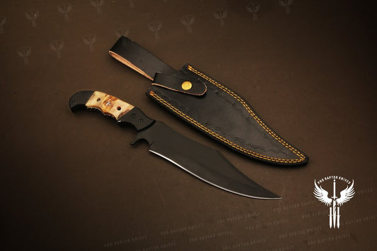 Handmade Black Powder Coated Hunting Rambo Bowie Knife with Shaded Bone Handle. Pro1711