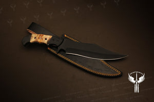 Handmade Black Powder Coated Hunting Bowie Knife Micarta Handle. Pro-Vigoroso1711