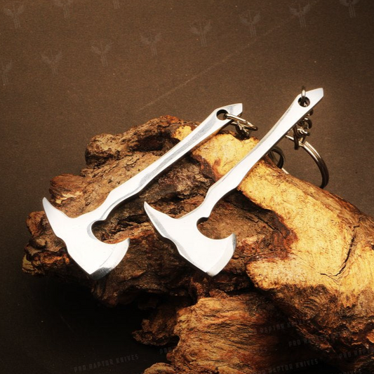 Handmade D2 steel Axe Shaped Keychain in Wooden Box. Pro1840