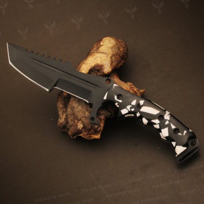 Handmade D2 steel Tanto Fixed Knife with Grooved Spine & Two-Color Resin Handle. Pro-Netto1708