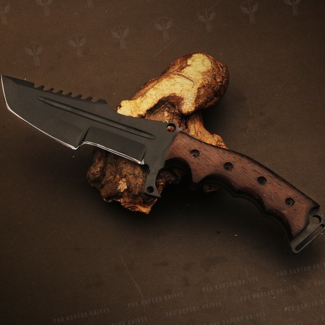 Handmade Black Powder Coated Hunting Tracker or Tanto Knife with Dollar Sheet Handle. Pro-Netto1709