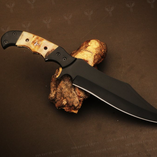 Handmade Black Powder Coated Hunting Rambo Bowie Knife with Shaded Bone Handle. Pro1711