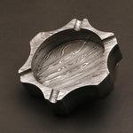 Unique Handmade Damascus steel Ashtray in Edge Design with Rose Wood Box. Pro-Capolavoro7001