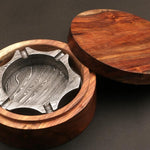 Unique Handmade Damascus steel Ashtray in Edge Design with Rose Wood Box. Pro-Capolavoro7001