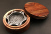 Unique Handmade Damascus steel Ashtray in Edge Design with Rose Wood Box. Pro-Capolavoro7001