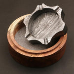 Unique Handmade Damascus steel Ashtray in Edge Design with Rose Wood Box. Pro-Capolavoro7001