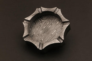 Handmade Damascus steel Heptagonal Cigar Ashtray with Rose Wood Box. Pro-Capolavoro7002