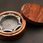 Handmade Damascus steel Heptagonal Cigar Ashtray with Rose Wood Box. Pro-Capolavoro7002