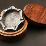 Handmade Damascus steel Heptagonal Cigar Ashtray with Rose Wood Box. Pro-Capolavoro7002