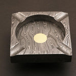 Handmade Damascus steel Square Shaped Cigar Ashtray with Rose Wood Box. Pro-Capolavoro7003