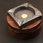 Handmade Damascus steel Square Shaped Cigar Ashtray with Rose Wood Box. Pro-Capolavoro7003