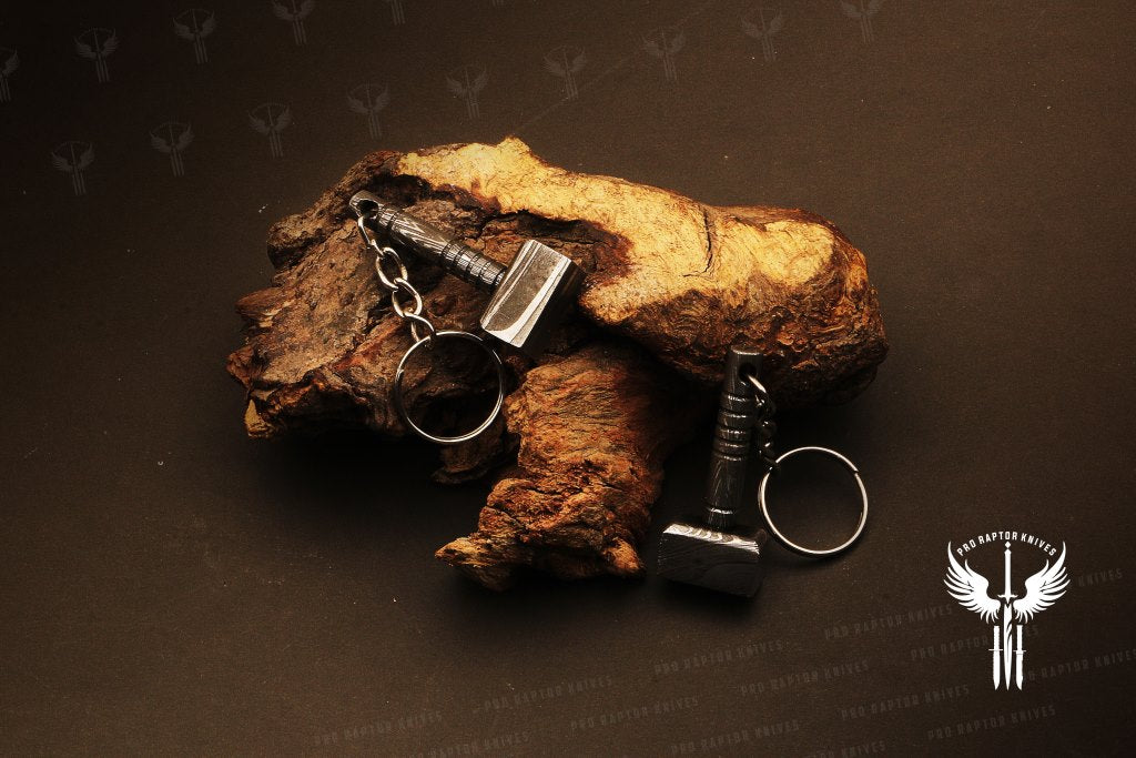 Handmade Damascus steel Thor Hammer Keychain. Buy One Get One Free in a Ash wood Gift Box. Pro-Hermoso1731