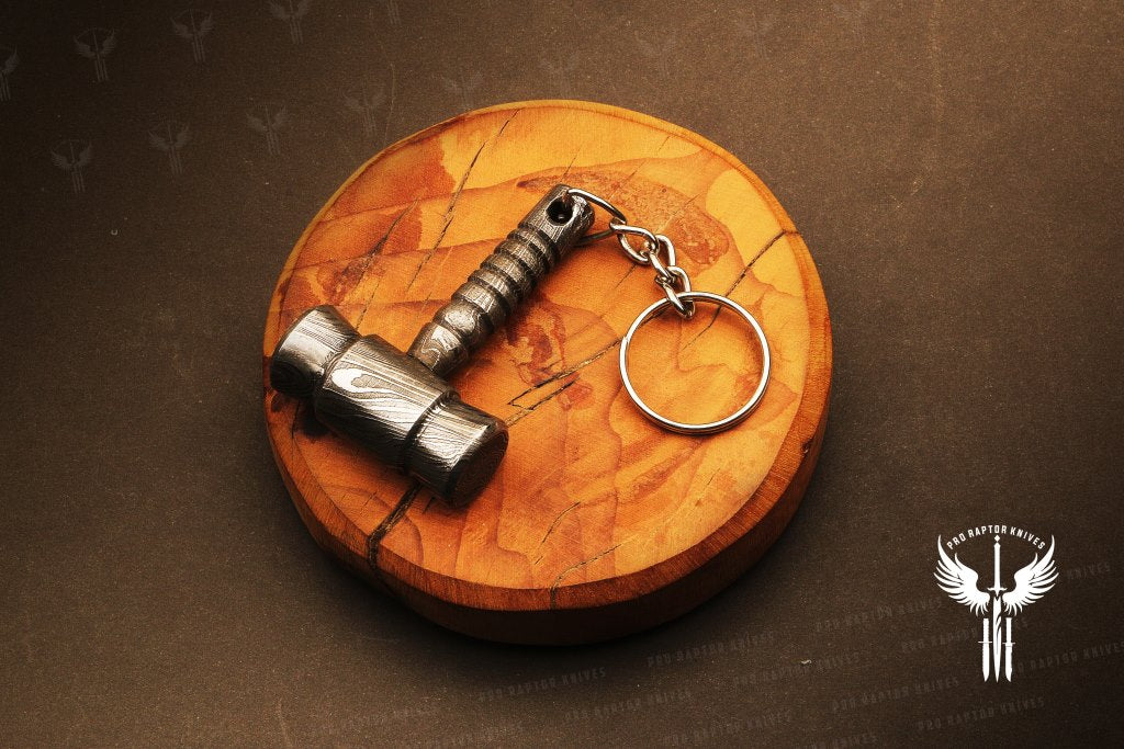 Handmade Damascus steel Gavel Hammer Keychain. Buy One Get One Free in a Ash wood Gift Box. Pro-Hermoso1732