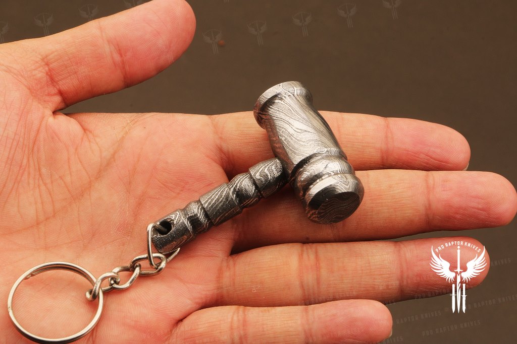 Handmade Damascus steel Round Shape Thor Hammer Keychain. Buy One Get One Free in a Ash wood Gift Box Pro-Hermoso1733